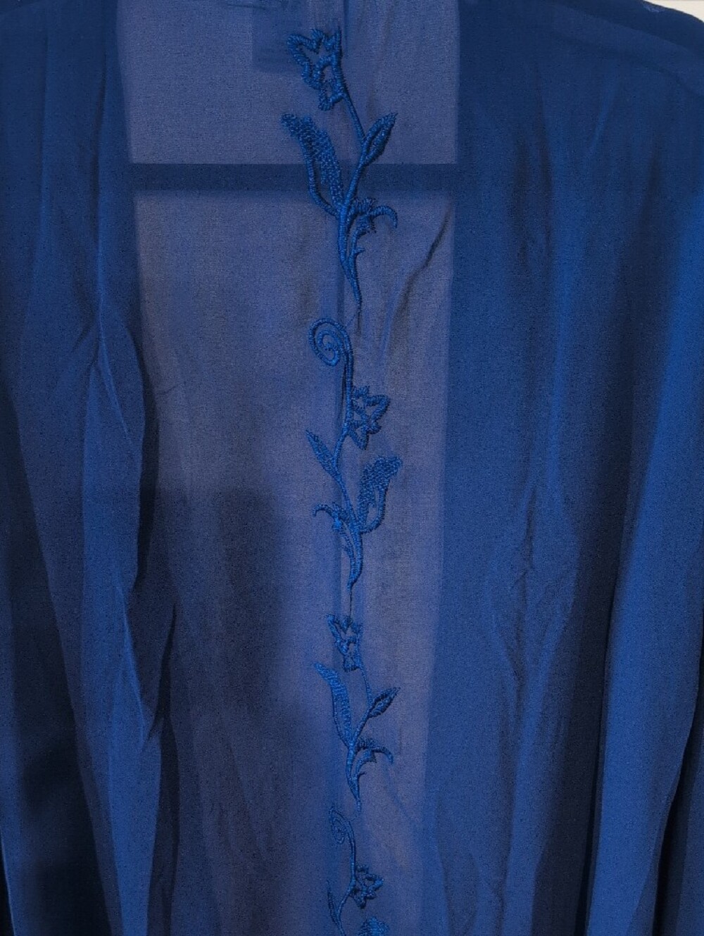 Forgotten Grace Embroidered Fringe Open-Front Shawl Shrug - Navy Size XL - Picture 7 of 7